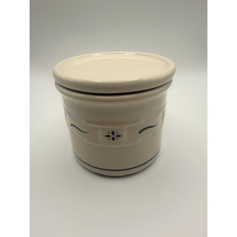 EUC Longaberger Pottery 1 Pint Crock Woven Traditions Classic Blue 4"